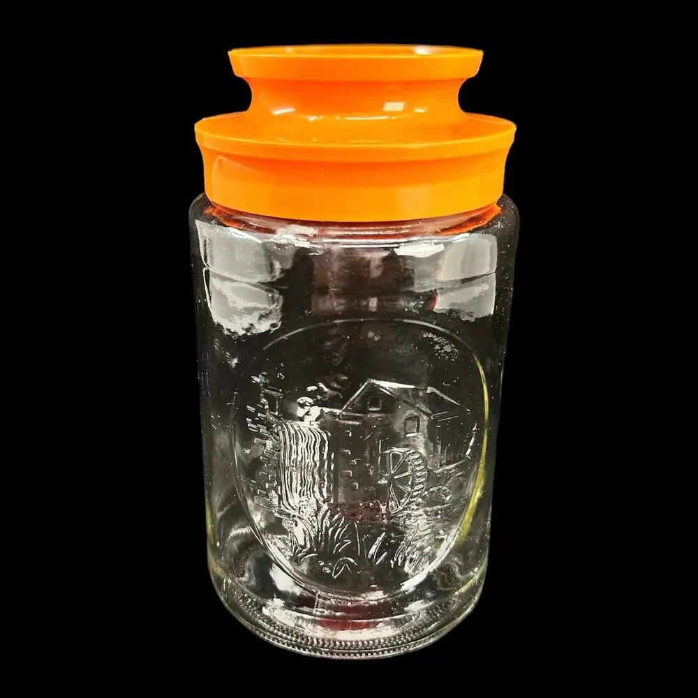 Vintage Anchor Hocking Orange Juice Jar With Lid Carafe 1970s Kitchen Canister